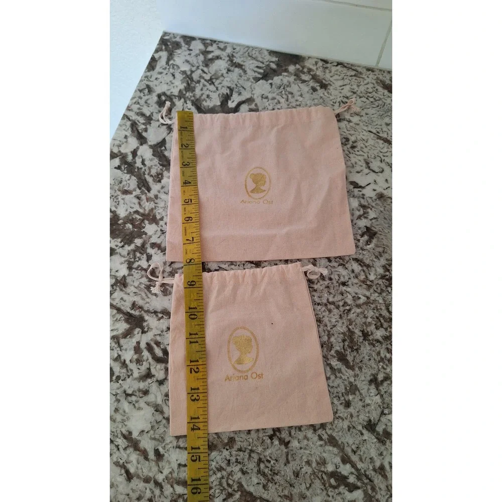 Ariana Ost Peach Drawstring Jewelry Dust Bags Gold Foil Cameo Logo Set of 2